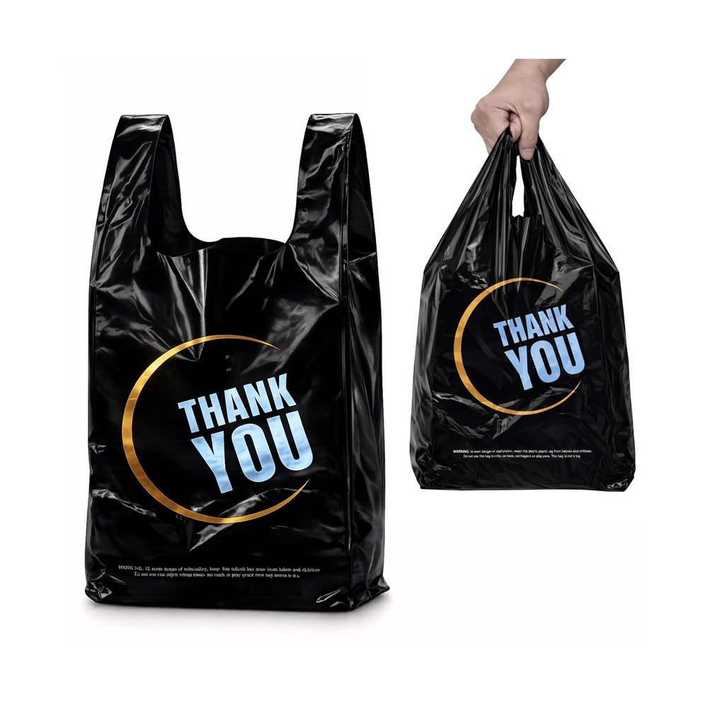 YoYoRain 100 Count Plastic Bags – Black T Shirt Bags with Handle for Retail S…