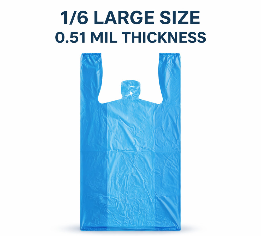 Large Blue Grocery Carryout T-Shirt Bags 1/6 21×6.5×11.5 0.51 Mil Unprinted