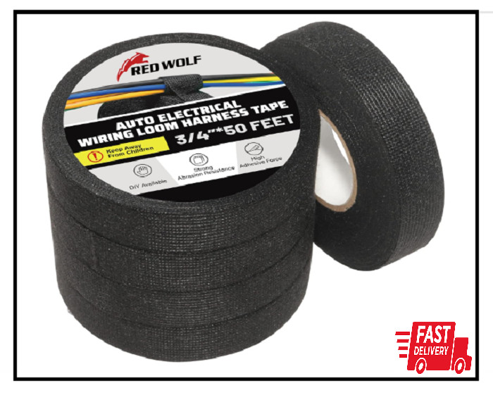 RED WOLF Wiring Harness Tape High Temp Wire Cable Loom Self-Adhesive Fabric Tape