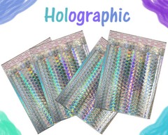 5X9″ 6X10, 8.5X12, 9.5X13″ Holographic Bubble Mailers, Metallic Padded Envelope