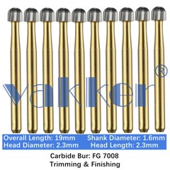 10/Pack Dental Trimming & Finishing Gold Carbide Burs Round Needle Egg FG7106