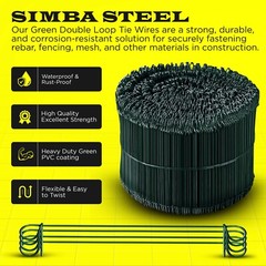 6 Inch x 1000pc GREEN PVC COATED Double Loop Rebar Wire Tie, 16 Gage, SIMBASTEEL
