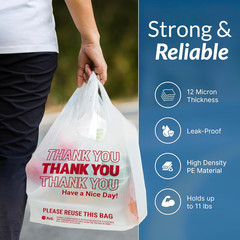 Reli. Thank You Plastic Bags | 150 Pack | (11.5″ x 6.5″ x 21″), White | Plastic