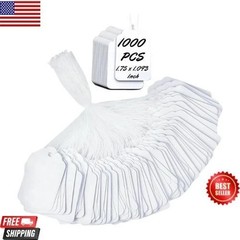 1000 Blank White Merchandise Price Tags with Strings Size #5 Retail Strung Labe