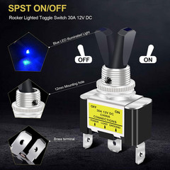 Blue LED Light 3Pin Rocker Toggle ON/Off Switch 30A 12V for Car Boat Marine Lot
