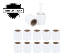 Mini Stretch Wrap Shrink Film, 12 Rolls, 5″x1000′, 50 Gauge, with Plastic Handle