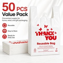 YoYoRain Reusable LDPE Shopping Bags with Handles 12x7x23, 2.25 Mil Thick, Wh…