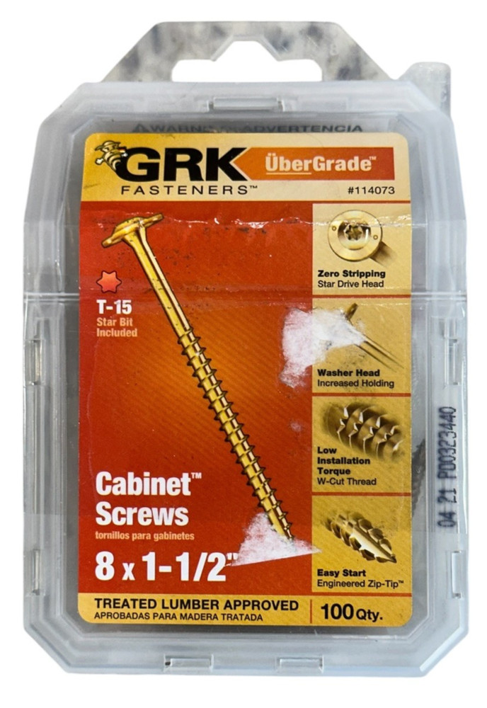 GRK Fasteners 100ct #8 x 1-1/2″ CABINET Washered Screws – #114073