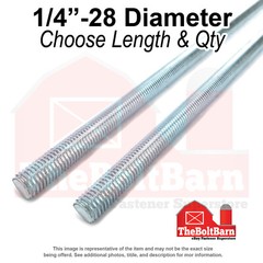 1/4″-28 Fully Threaded Rod Fine Thread Zinc Clear (Choose Length & Qty)