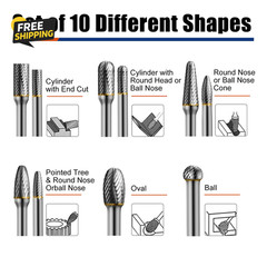 10Pcs Die Grinder Bits W/ 1/4″ Shank, Tungsten Carbide Burr Set for Metal Steel