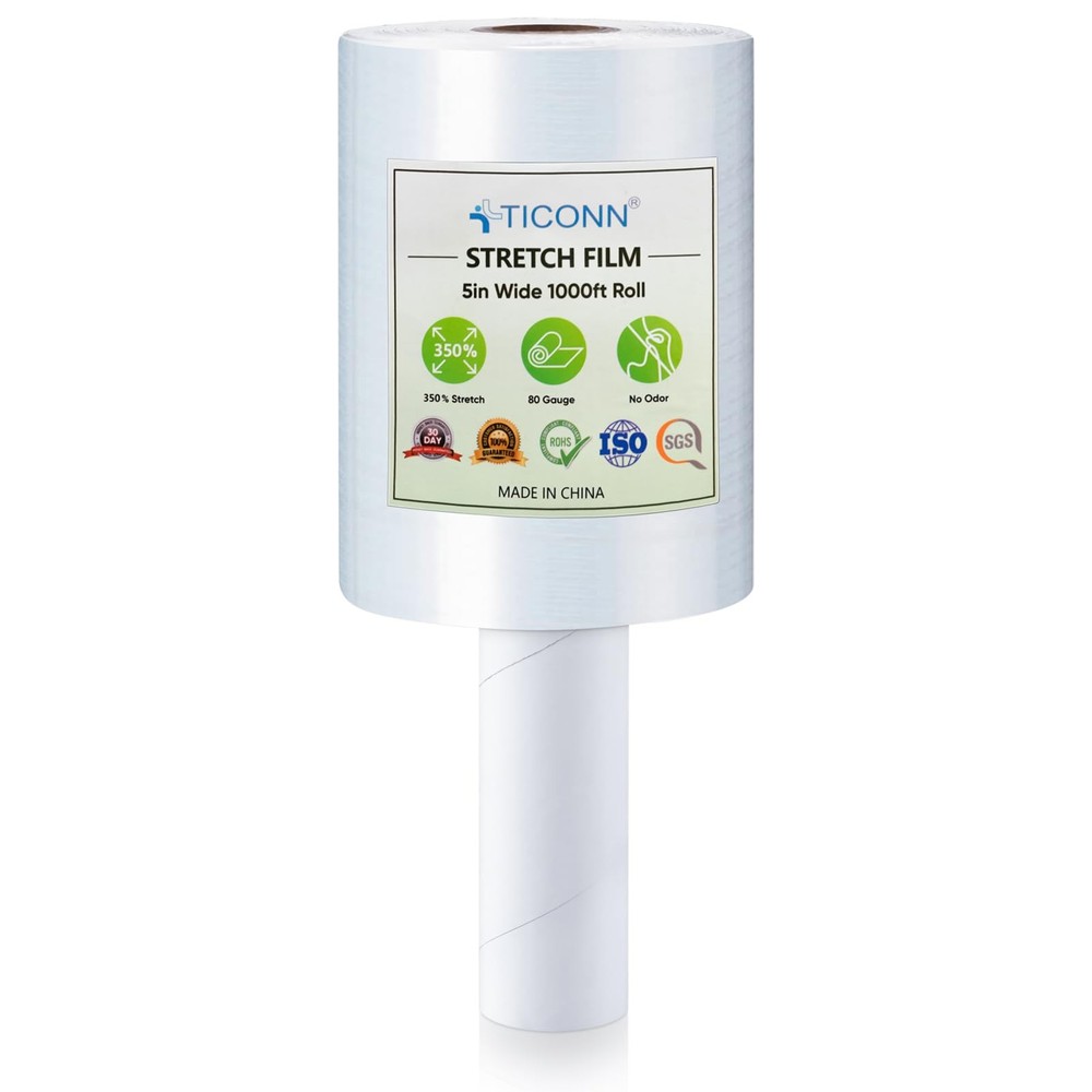 TICONN Stretch Wrap Film Roll, 1000ft Industrial 5”-1PK, Clear