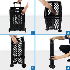 WS8 Mesh Utility Cart Folding Collapsible Hand Crate with Wheels 55 Lbs Capacity