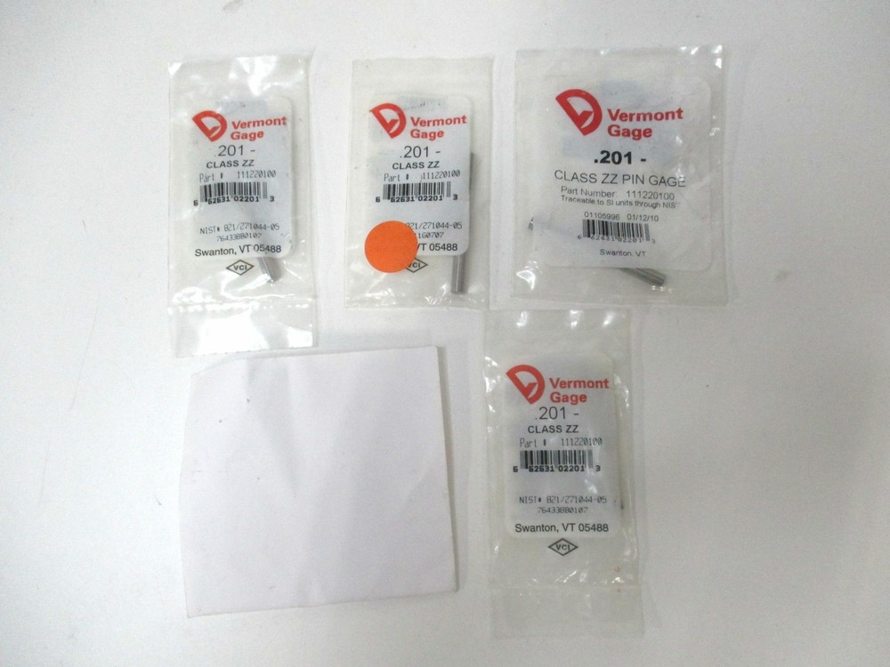 Vermont Gage (111220100) 0.201″ Tolerance Class ZZ Steel No-Go Pin Gage – Qty 5