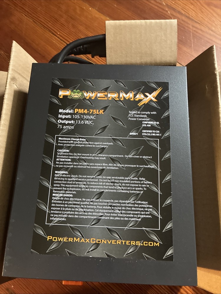 PowerMax PM4-75LK 75A RV Power Converter Charger 13.6V DC 105-130V AC