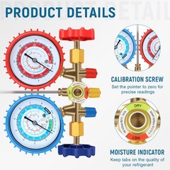 HVAC AC 3‑Way Manifold Gauge Set w/ 5ft Hoses R1234yf R404a R134a Refrigeration