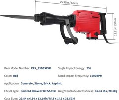 GRAVEE 3600W Electric Demolition Jack Hammer Concrete Breaker 1900 BPM 2Bits