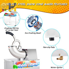 48L Snow Cone Machine 500LB/H Commercial Shaved Ice Machine 300W