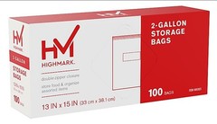 Highmark Clear Food/Item 100 Count Storage Bags 2 Gallon Zip Lock Zipper 13″x15″