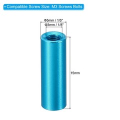 6pcs M3 Aluminum Spacers,M3 Metal Spacer 3mm ID x 5mm OD x 15mm L Threaded,Blue