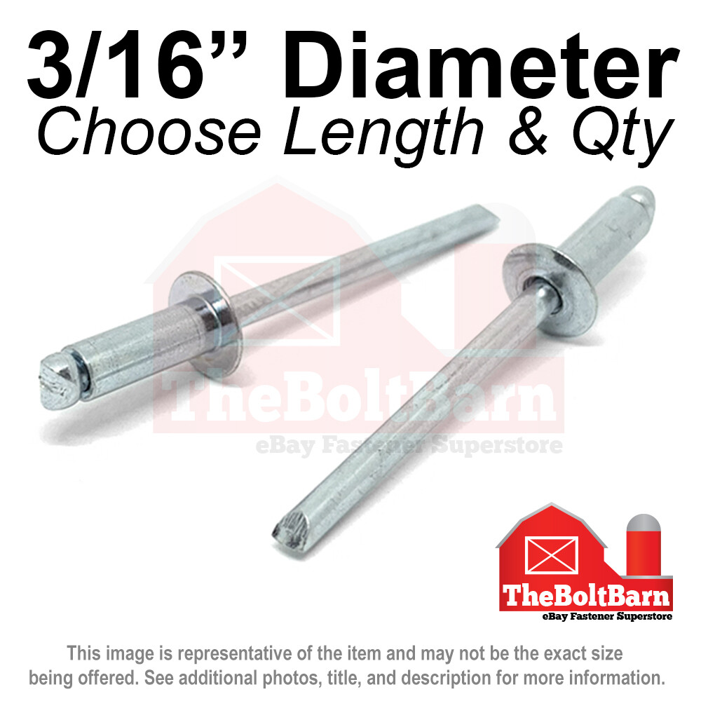 3/16″ Dome Head Blind Pop Rivets Aluminum/Aluminum Mandrel Plain(Pick Size &Qty)