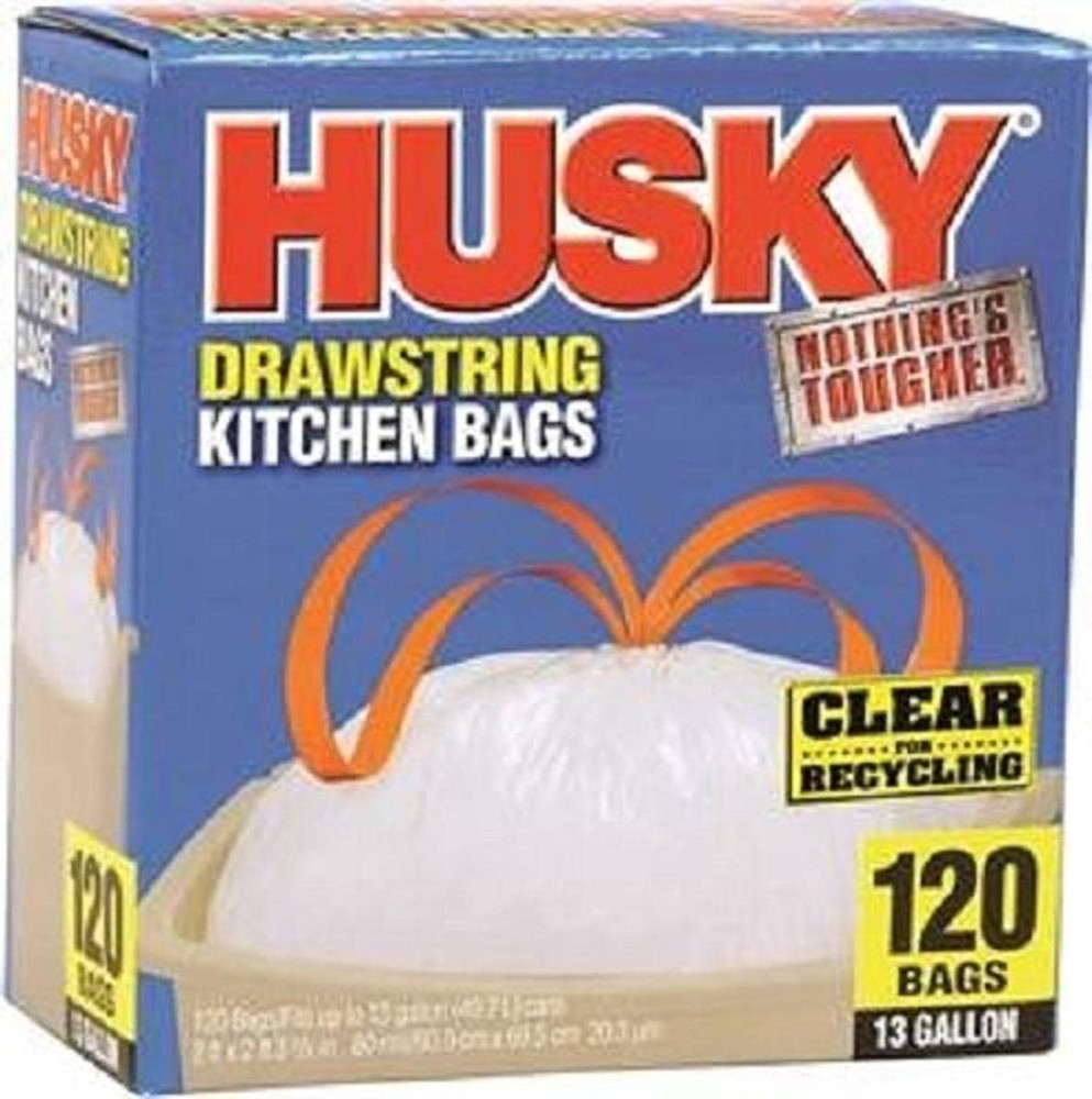 Poly-America (120-Count ) Husky 13 Gallon Nothing’s Tougher Drawstring Clear …