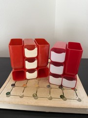 1970s Atomic HOF Red Drawer Desk Organizer, Made in Hong Kong, Set of 2, AS IS