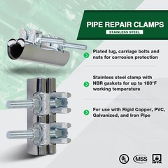 1-1/4 in. x 3 in. Long 1-Bolt IPS Pipe Repair Clamp, Stainless Steel