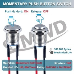 5 pcs 12mm Round Small Momentary Push Button Switch Waterproof Stainless Steel