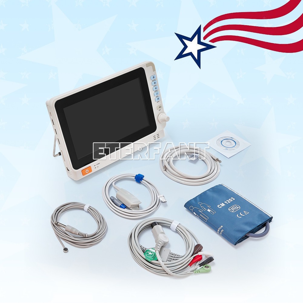 10-inch Portable Multi-parameter Vital Signs Monitor ECG NIBP SPO2 TEMP RESP