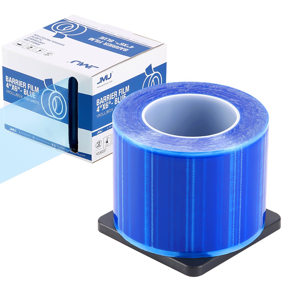 JMU Dental Barrier Film Roll Tape Adhesive 1200 Sheets Size 4″ x 6″ Blue