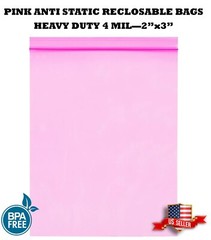 2″ x 3″ Anti Static Pink 4-Mil Zip Seal HEAVY-DUTY Reclosable Top Lock Bags