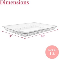 12-Pack Serving Tray – 9×13 Inches Disposable Rectangular Plastic Food Tray for