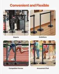 4 Pcs Stanchion Post with 4 Retractable Belts & Sand Injection Hollow Base