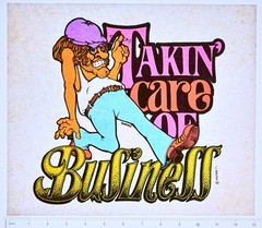 Original VINTAGE 1970s Heat Transfer | Takin Care of Business Cartoon