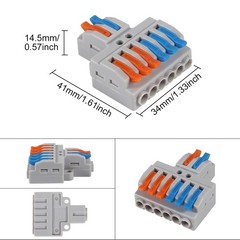 10 pcs Lever Wire Connectors (2 in 6 Out),Quick Wiring Cable 10Pcs 2 6 out