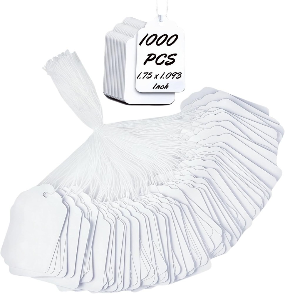 1000 Blank White Merchandise Price Tags with Strings Size #5 Retail Strung Label