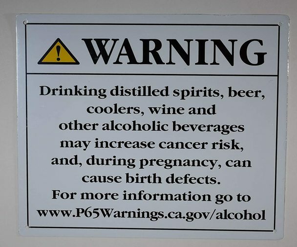 California Prop 65 Alcohol Warning Sign-The Official Sign (White,7×10)-ref0420