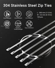 LEENUE Stainless Steel Cable Tie Gun Kit – 100 Pcs 11.8” Zip Ties, Black