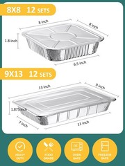 NEEBAKE 24 Pack Disposable 9x13x1.875 inches & 8x8x1.8 inches, Silver