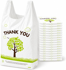 500 Count Plastic T-Shirt Bags, 11″ X 6″ X 21″, White-Green Tree, Grocery & Take