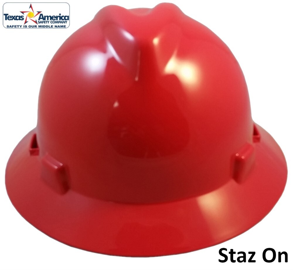 MSA V-Gard Full Brim Hard Hats with Staz-ON Suspensions – Red