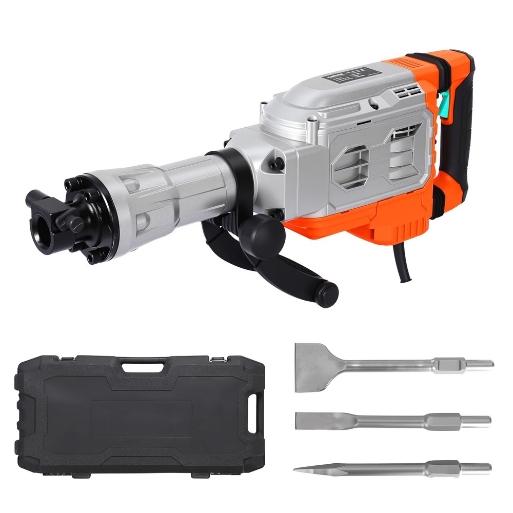 1700W Electric Demolition Jack Hammer 60J 1900 BPM Concrete Breaker 3 Chisels