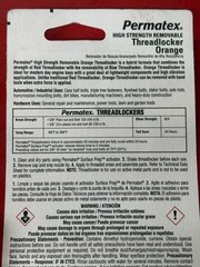 PERMATEX 25240 HIGH STRENGTH REMOVABLE THREADLOCKER ORANGE 3x STRONGER THAN BLUE