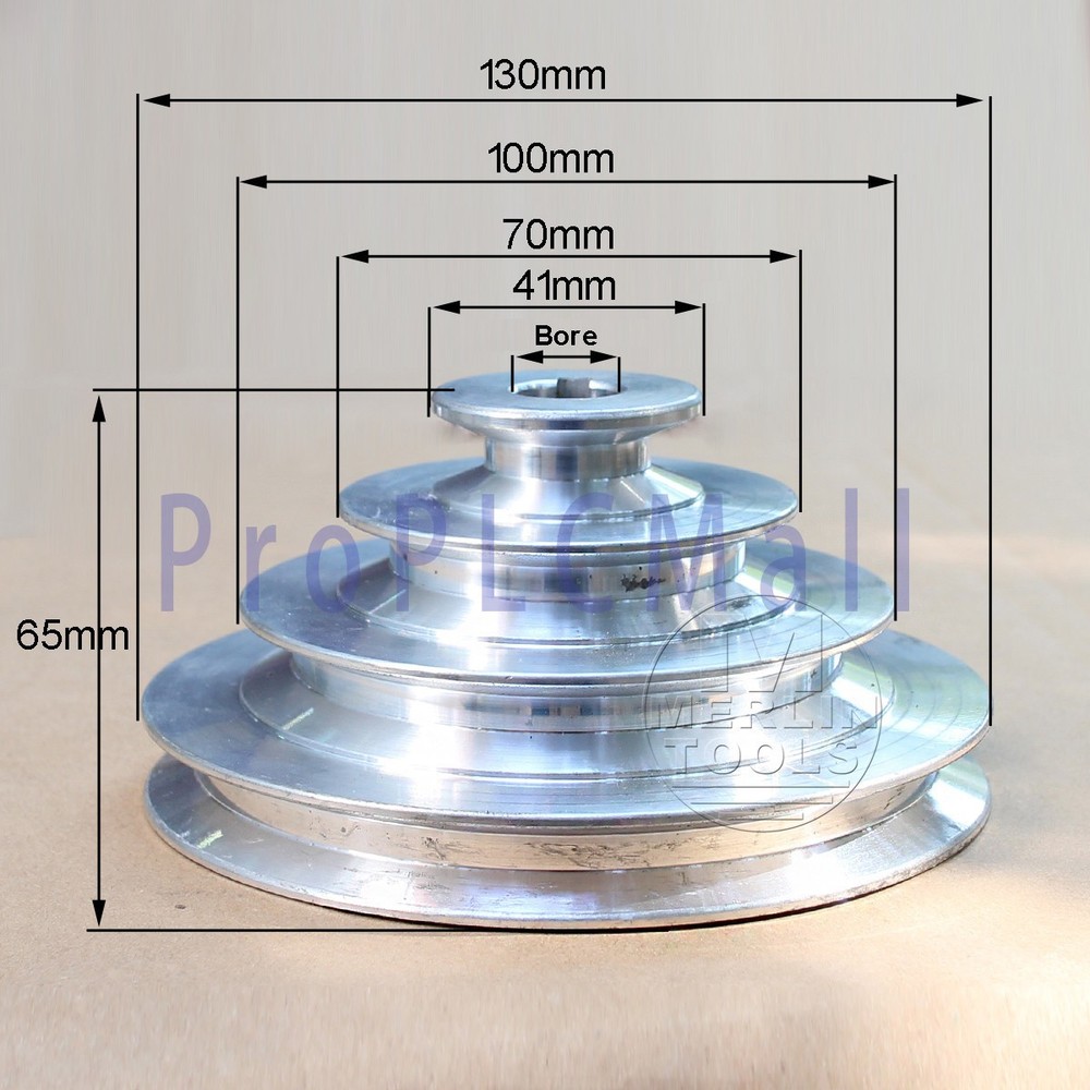OD 130mm, 4 Step Pulley 16mm Bore for 1/2″ = 12.7mm Belt width – Cast Aluminum