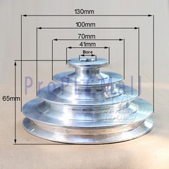 OD 130mm, 4 Step Pulley 16mm Bore for 1/2″ = 12.7mm Belt width – Cast Aluminum