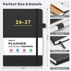 Leather Academic Planner 2026-2027: A5 Black Business Weekly & Monthly Planner f