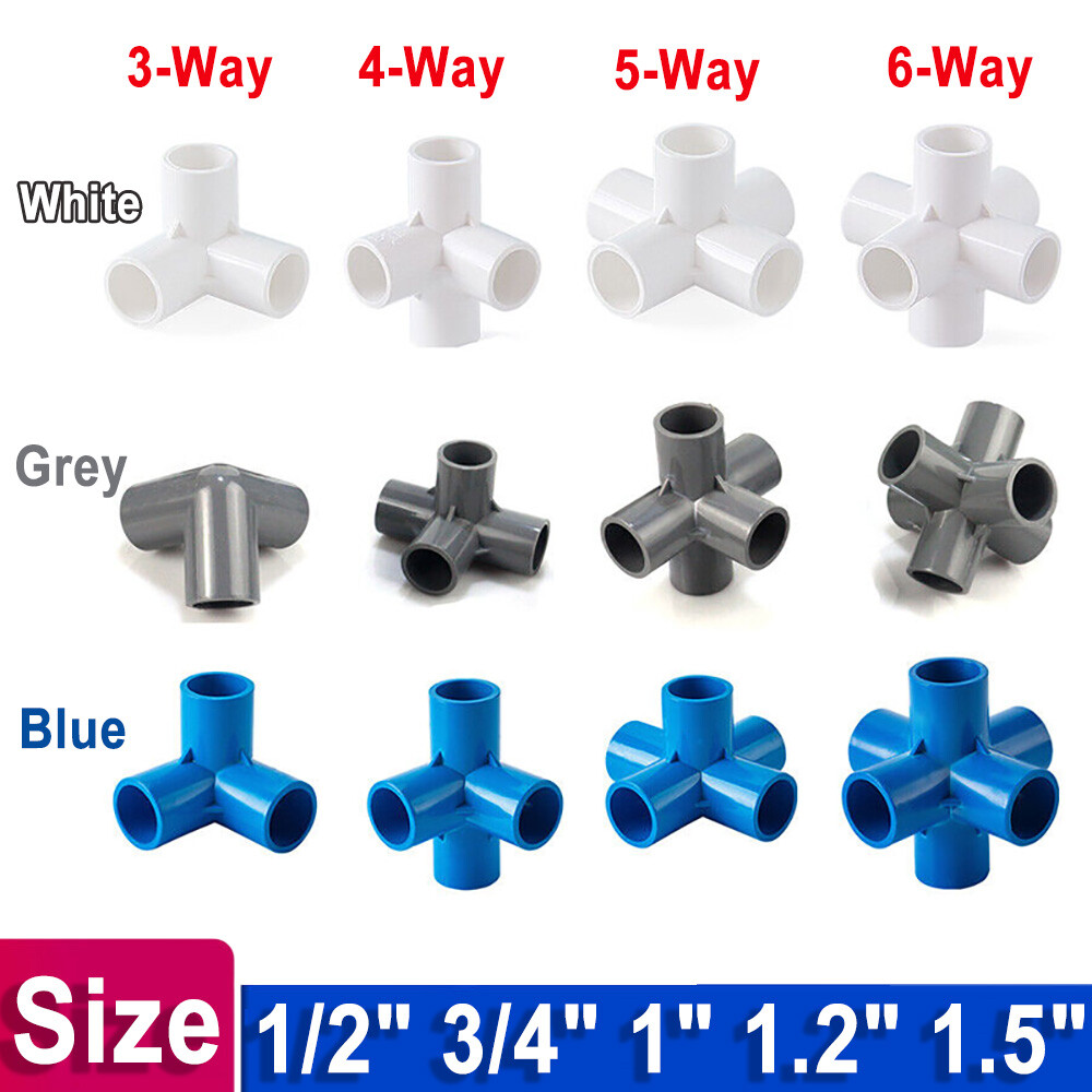 3/4/5/6-Way Elbow Connector Pipe Fittings 1/2″ 3/4″ 1″ 1.2″ 1.5″ White Blue Grey