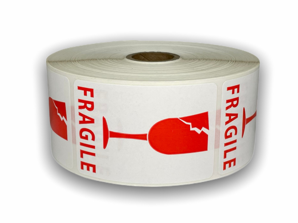 2×3 Fragile w/ Cracked Glass Labels (Wh/Rd) Adhesive Stickers 500Ct