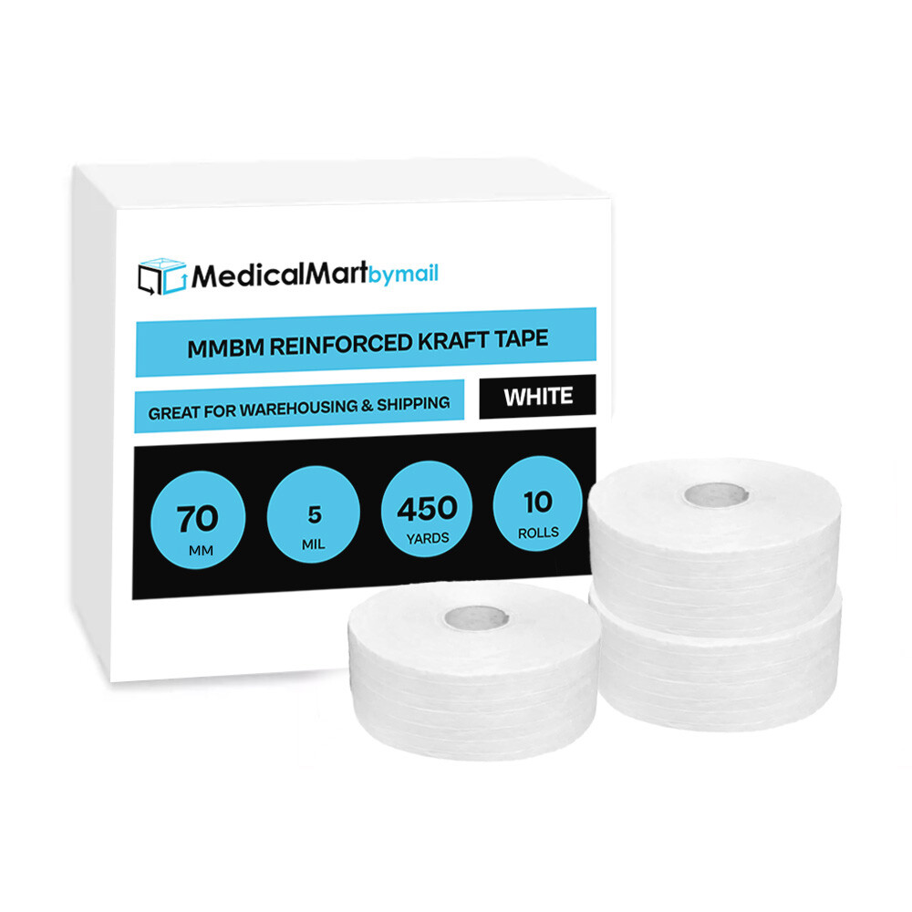 10 Rolls Reinforced Kraft Paper Gum Tape 70mm x 450 Ft White Gummed Tape 5.1 Mil
