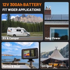 300Ah 12V LiFePO4 Lithium Battery 3840Wh Built-in BMS Deep Cycle Marine RV Solar